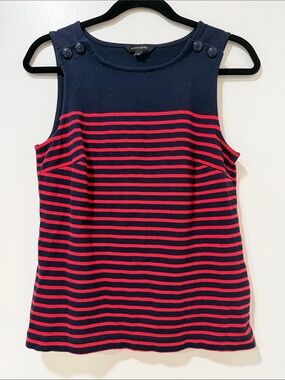 Banana Republic Navy & Red Striped Button-Shoulder Tank